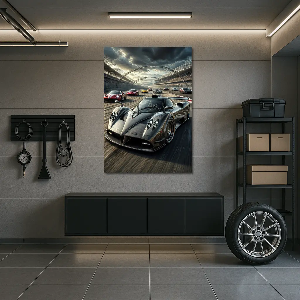 Pagani Zonda Racing on Track Dramatic Sky – Wall Art
