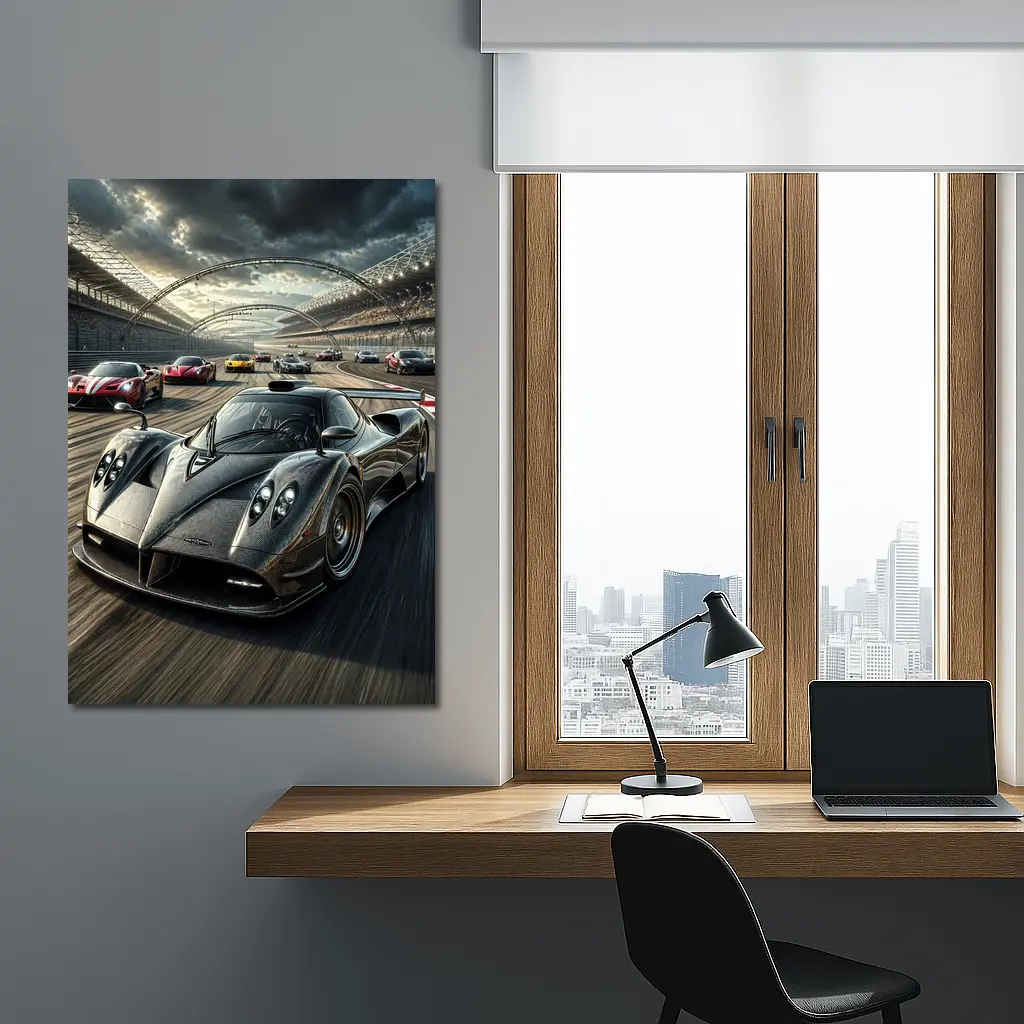Pagani Zonda Racing on Track Dramatic Sky – Wall Art