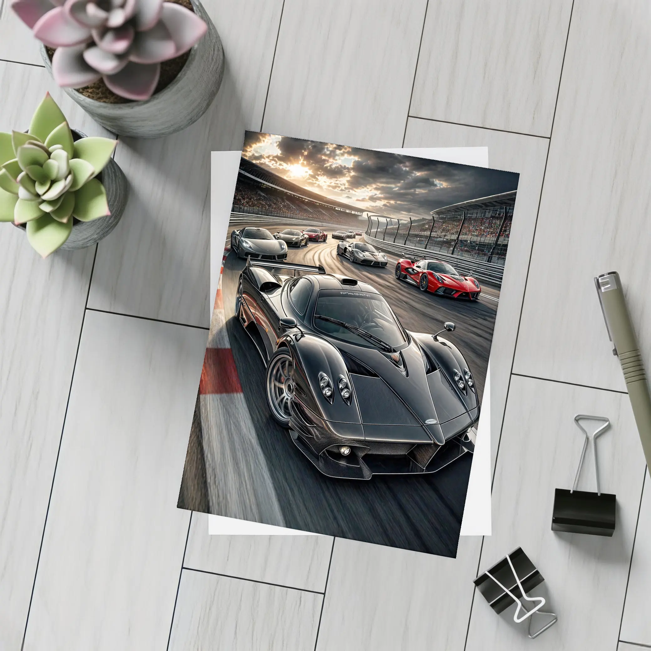 Pagani Zonda Racing on Track Sunset – Postcards