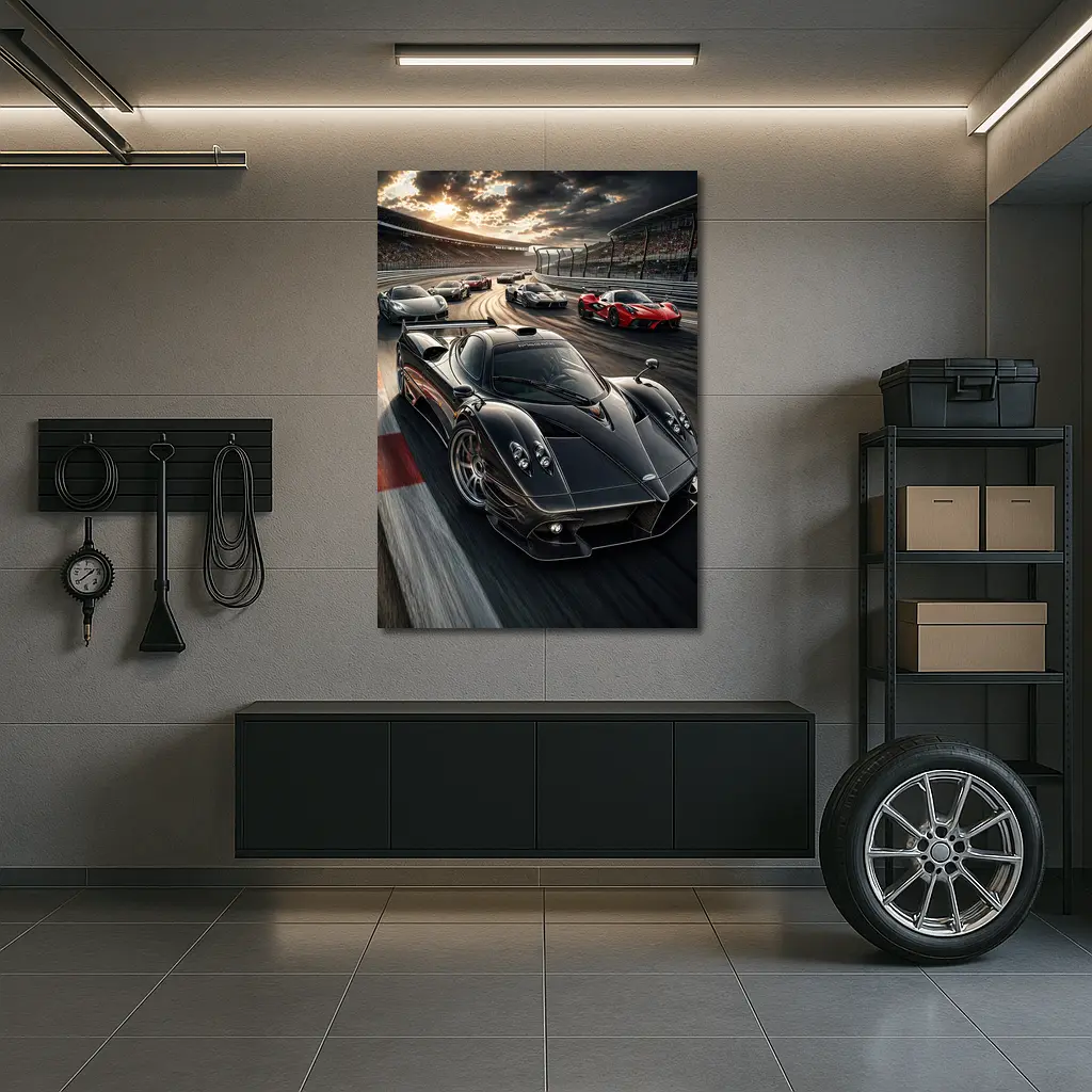 Pagani Zonda Racing on Track Sunset – Wall Art