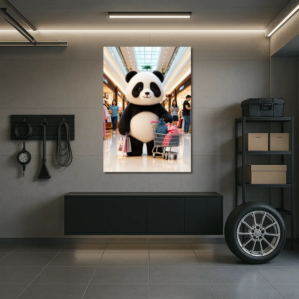 Cute Panda Shopping Cart Mall Adventure – Wall Art