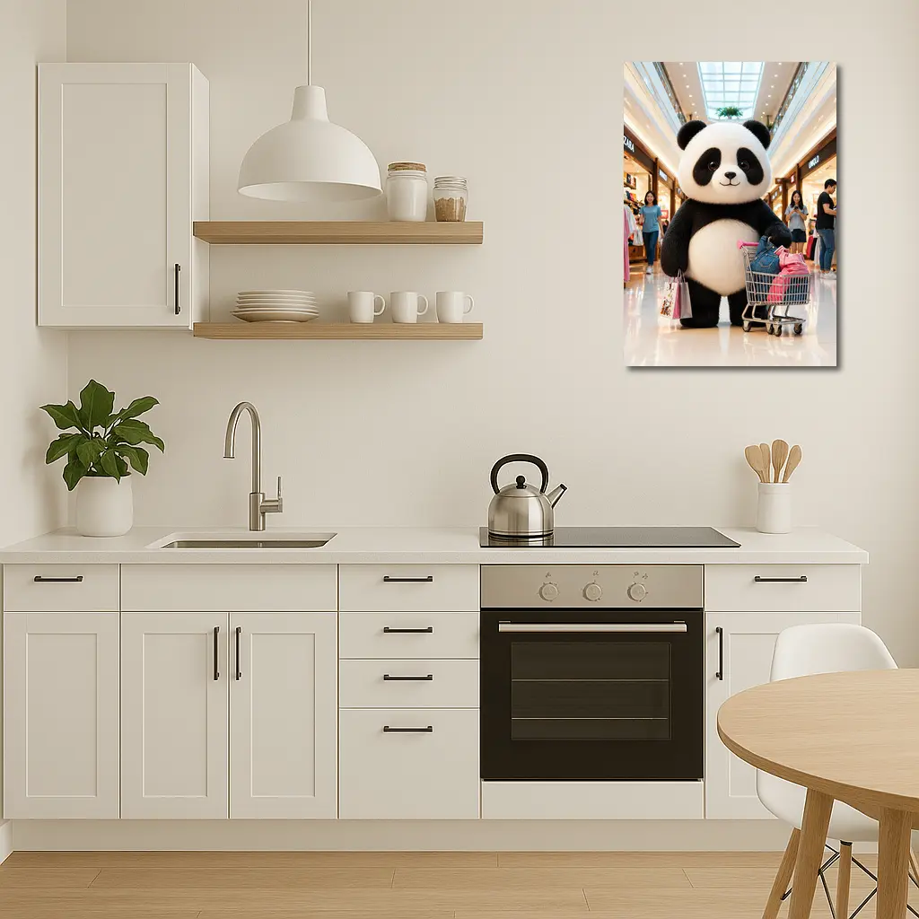 Cute Panda Shopping Cart Mall Adventure – Wall Art