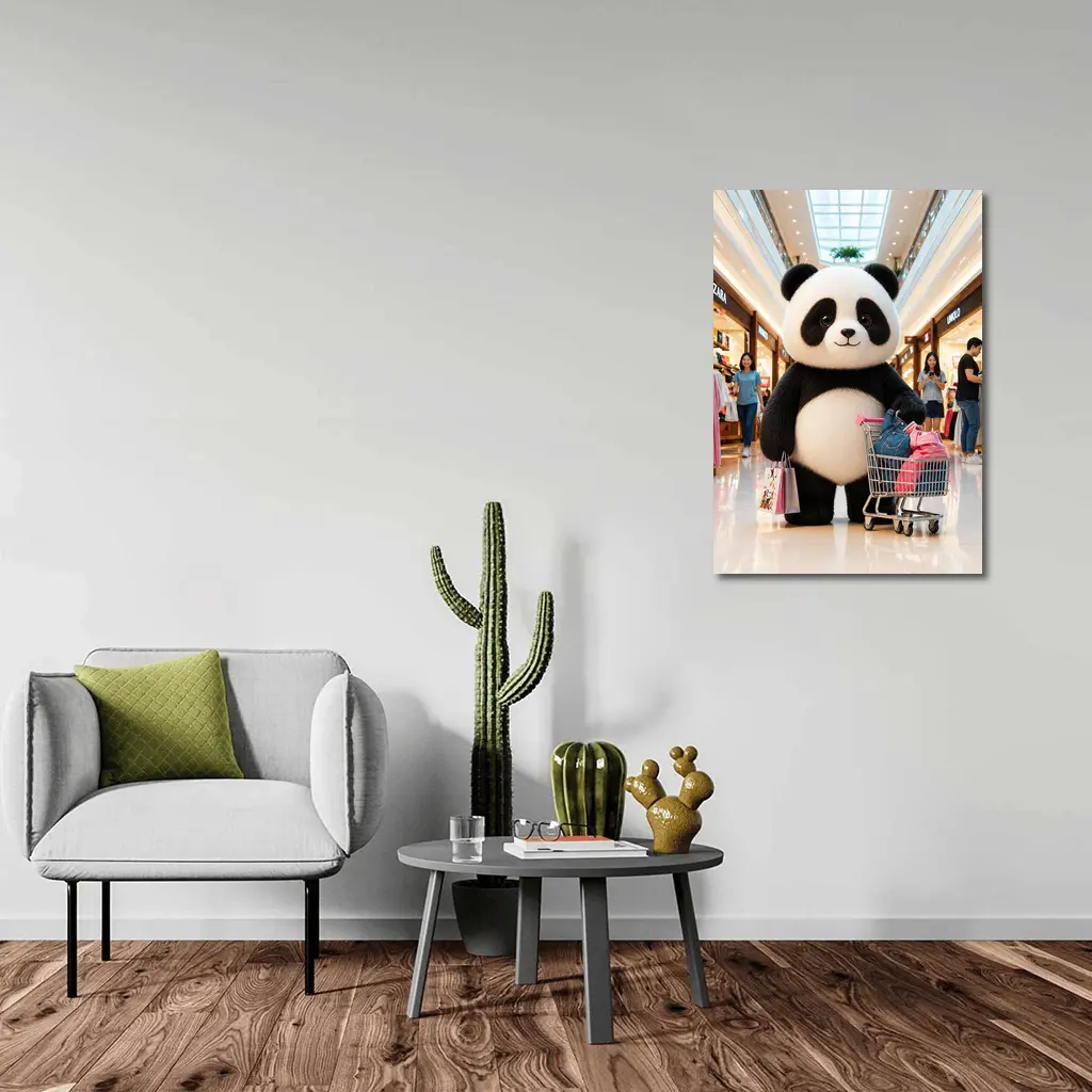 Cute Panda Shopping Cart Mall Adventure – Wall Art