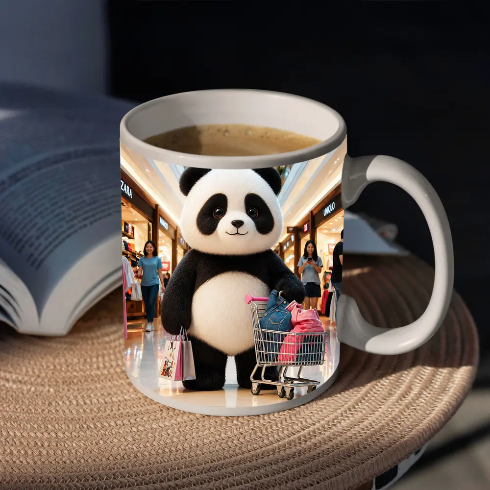 Cute Panda Shopping Cart Mall Adventure – Mugs