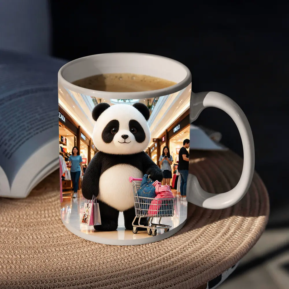 Cute Panda Shopping Cart Mall Adventure – Mugs
