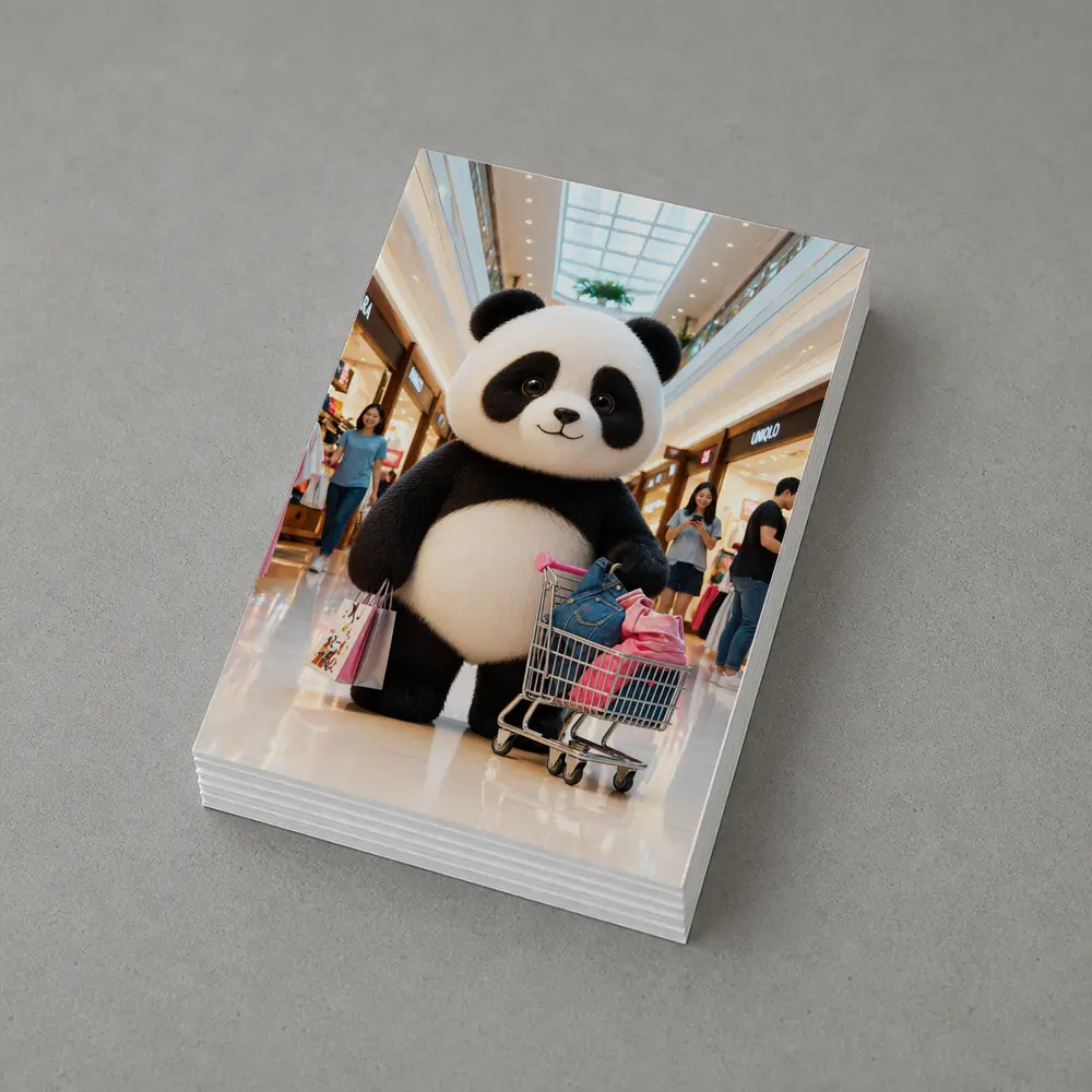 Cute Panda Shopping Cart Mall Adventure – Postcards