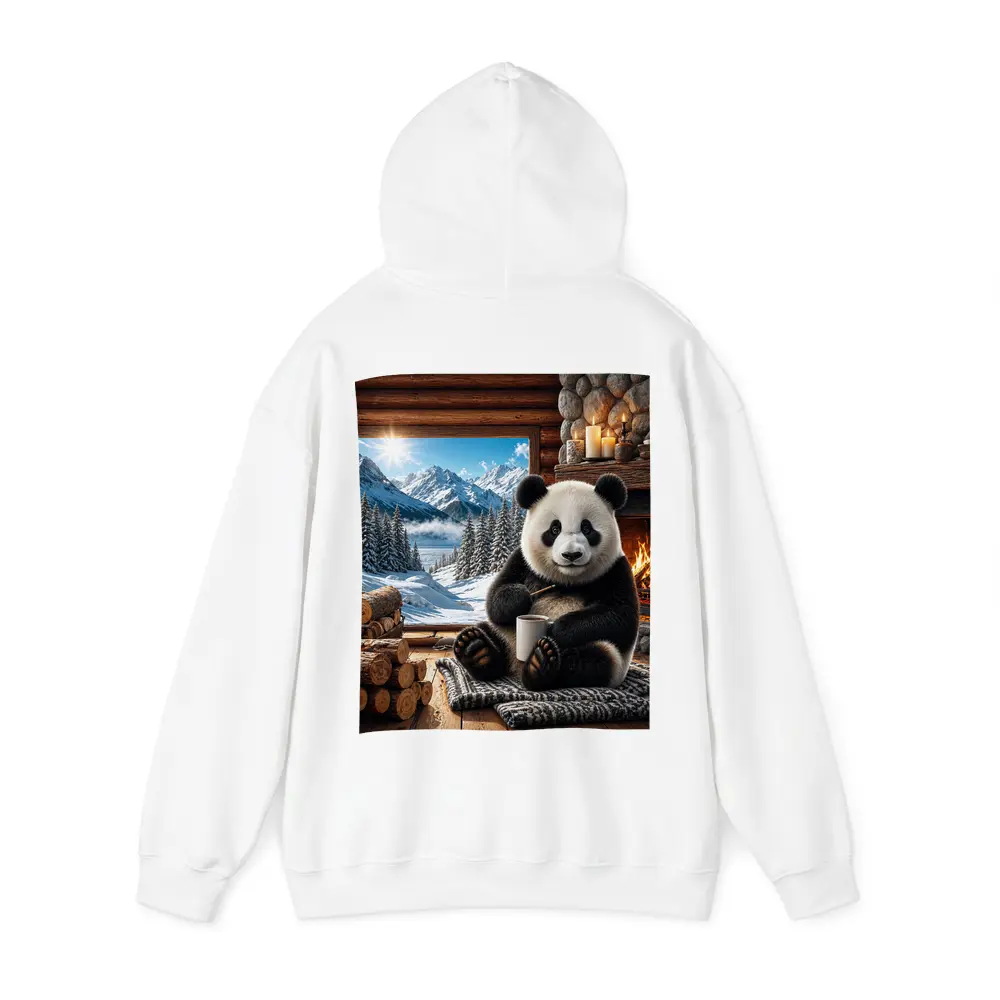 Cozy Panda by Fireplace Snowy Mountains – Hoodies