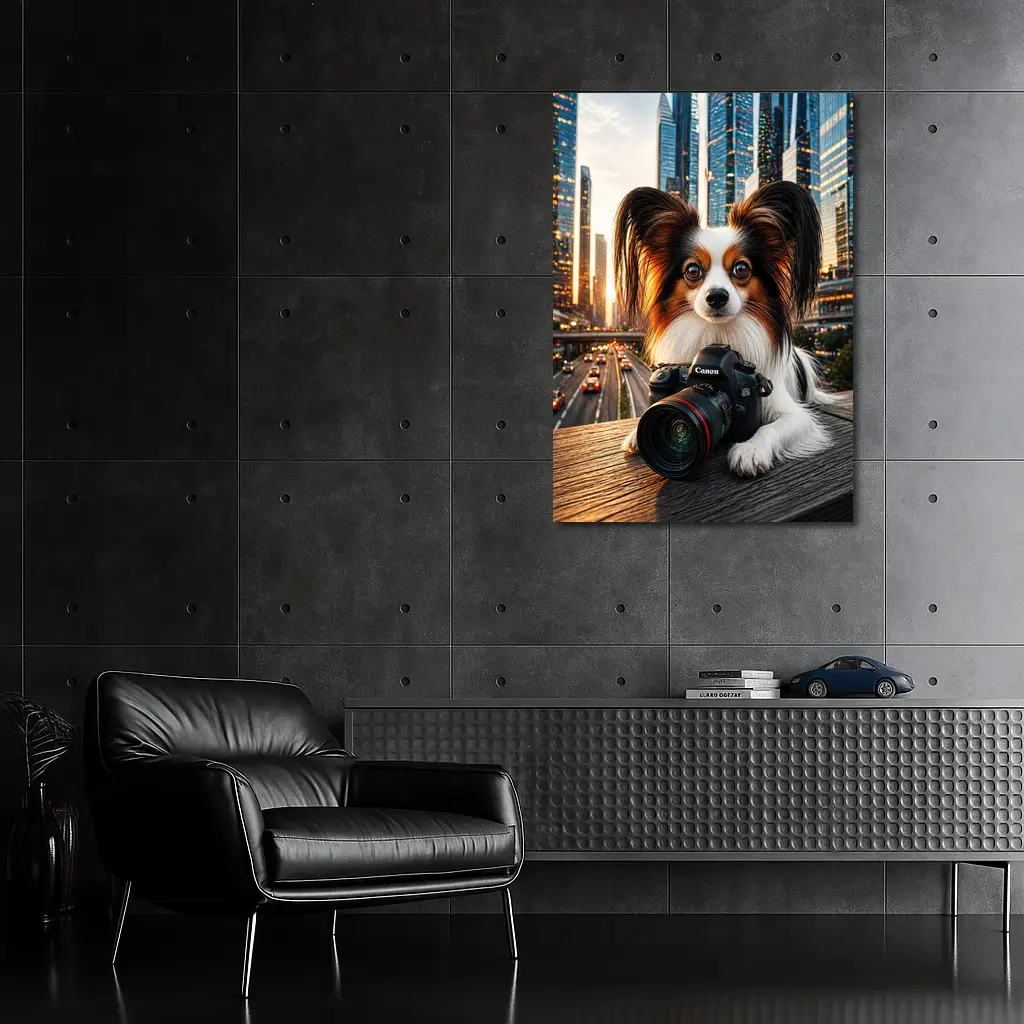 Papillon Dog Canon Camera City Skyline – Wall Art