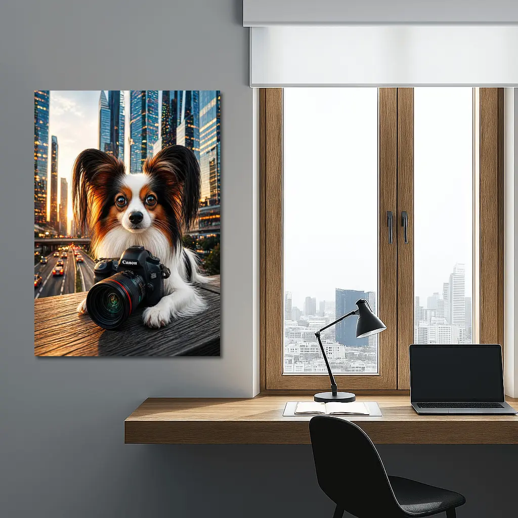 Papillon Dog Canon Camera City Skyline – Wall Art