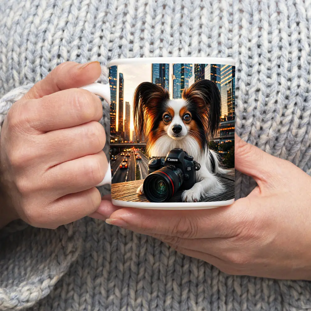 Papillon Dog Canon Camera City Skyline – Mugs