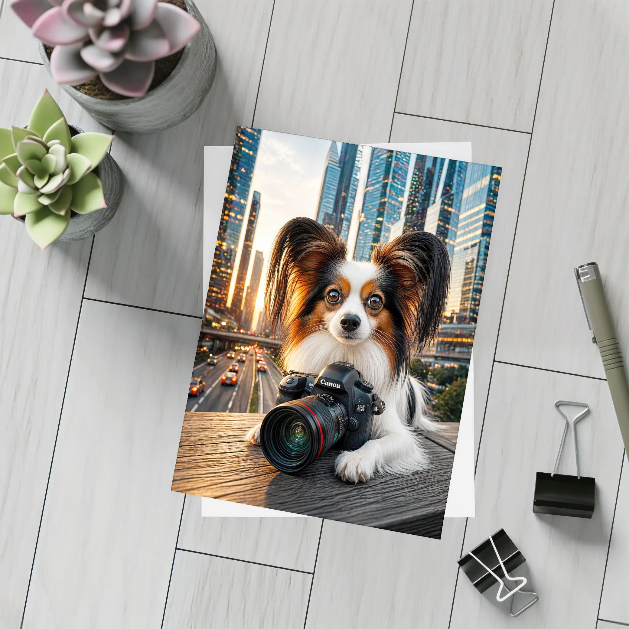 Papillon Dog Canon Camera City Skyline – Postcards