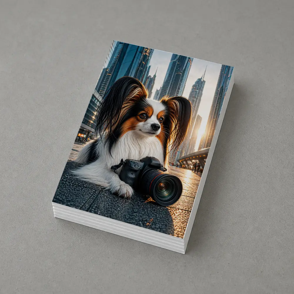 Papillon Dog With Camera City Background – Postcards