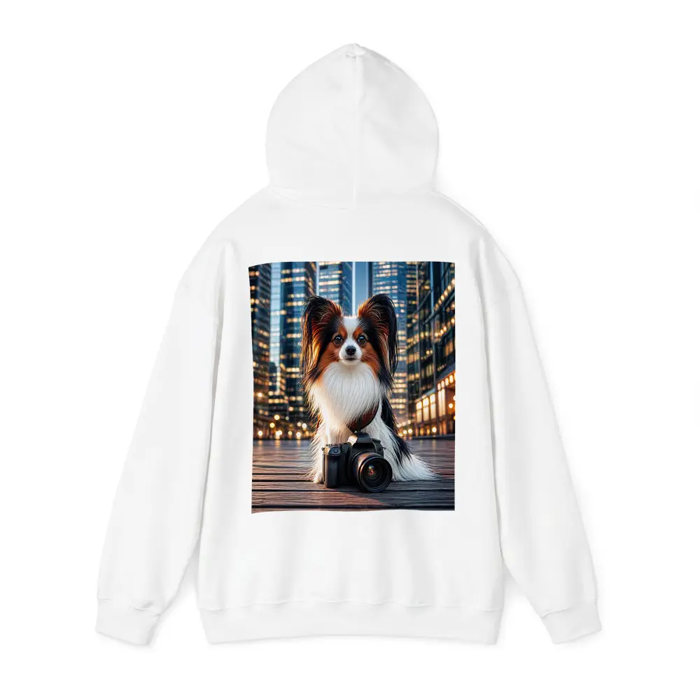 Papillon Dog With Camera City Night – Hoodies