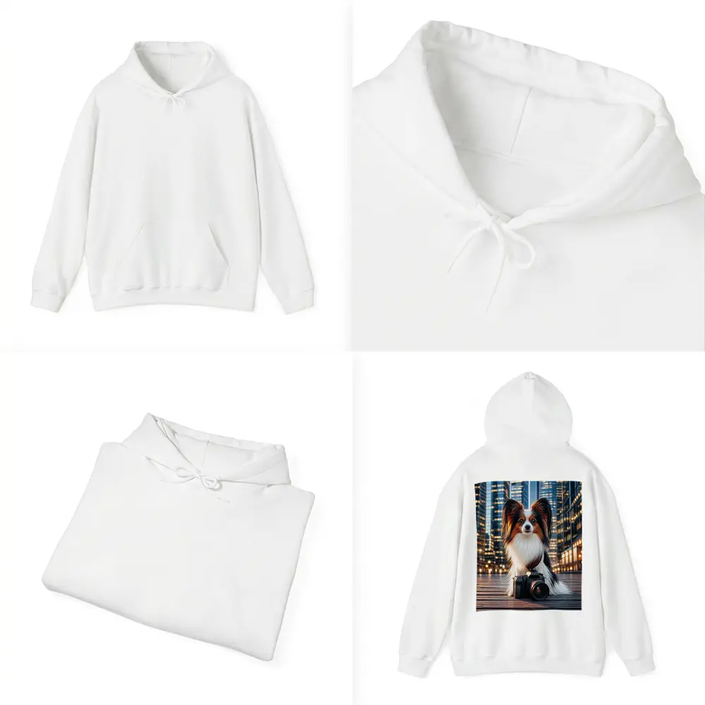 Papillon Dog With Camera City Night – Hoodies