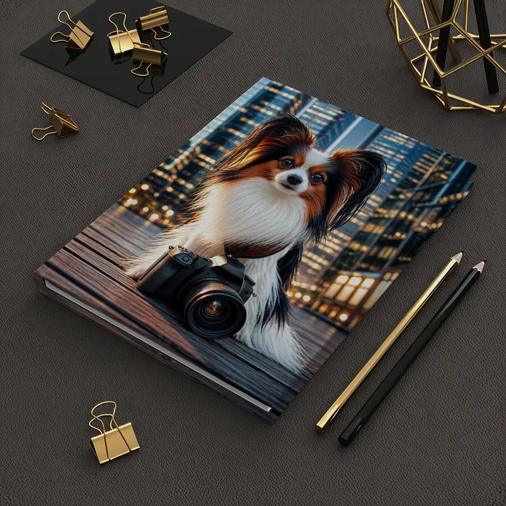 Papillon Dog With Camera City Night – Notebooks