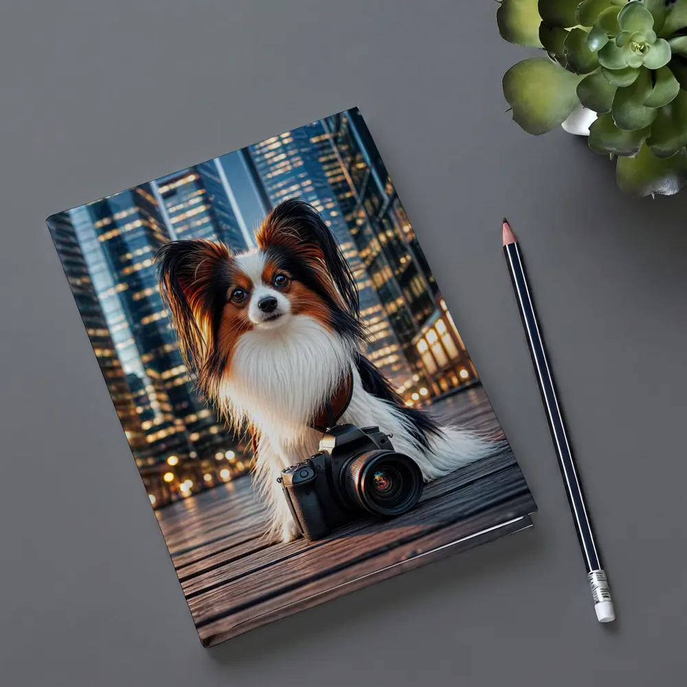 Papillon Dog With Camera City Night – Notebooks