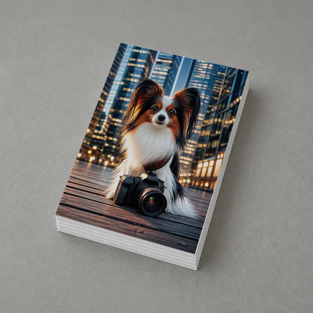 Papillon Dog With Camera City Night – Postcards