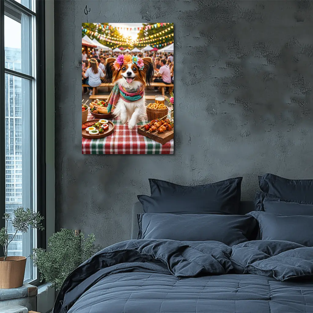 Papillon Dog at Colorful Outdoor Food Festival – Wall Art