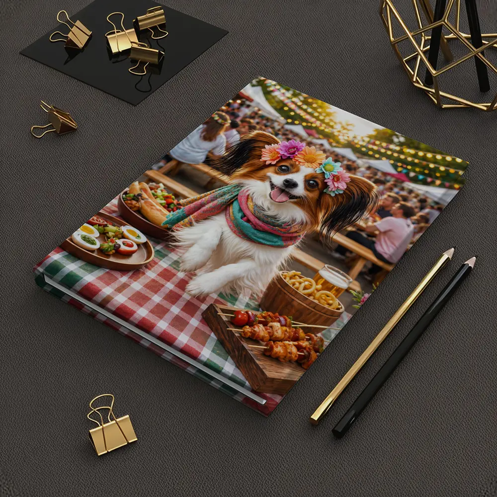Papillon Dog at Colorful Outdoor Food Festival – Notebooks