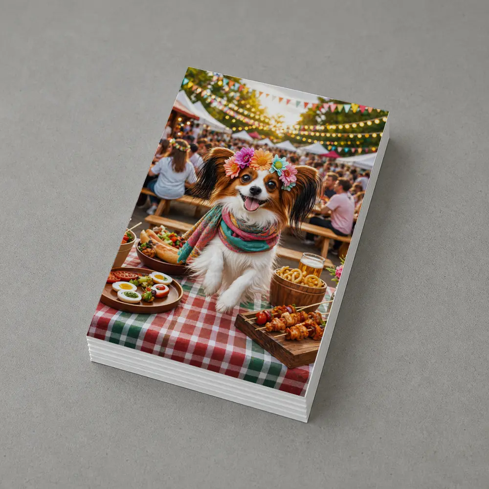 Papillon Dog at Colorful Outdoor Food Festival – Postcards