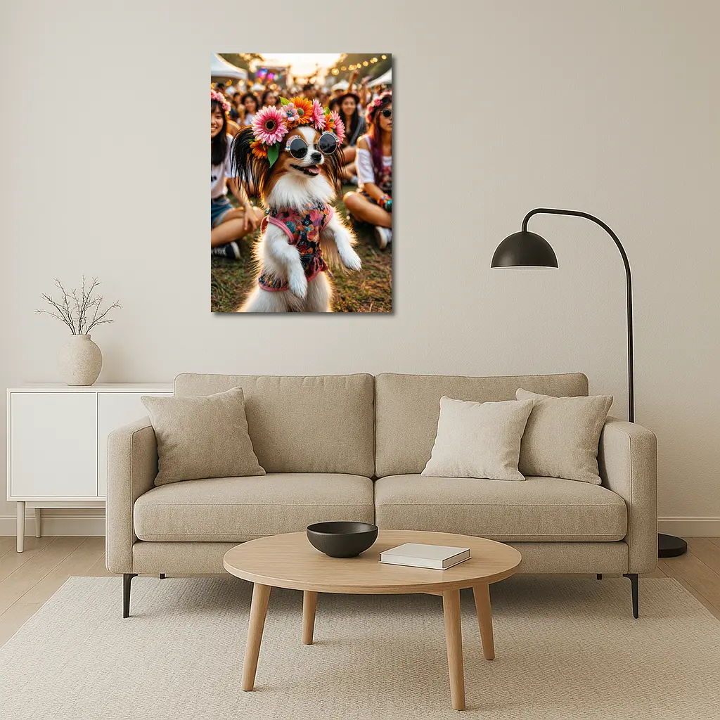 Papillon Dog Flower Crown Music Festival – Wall Art