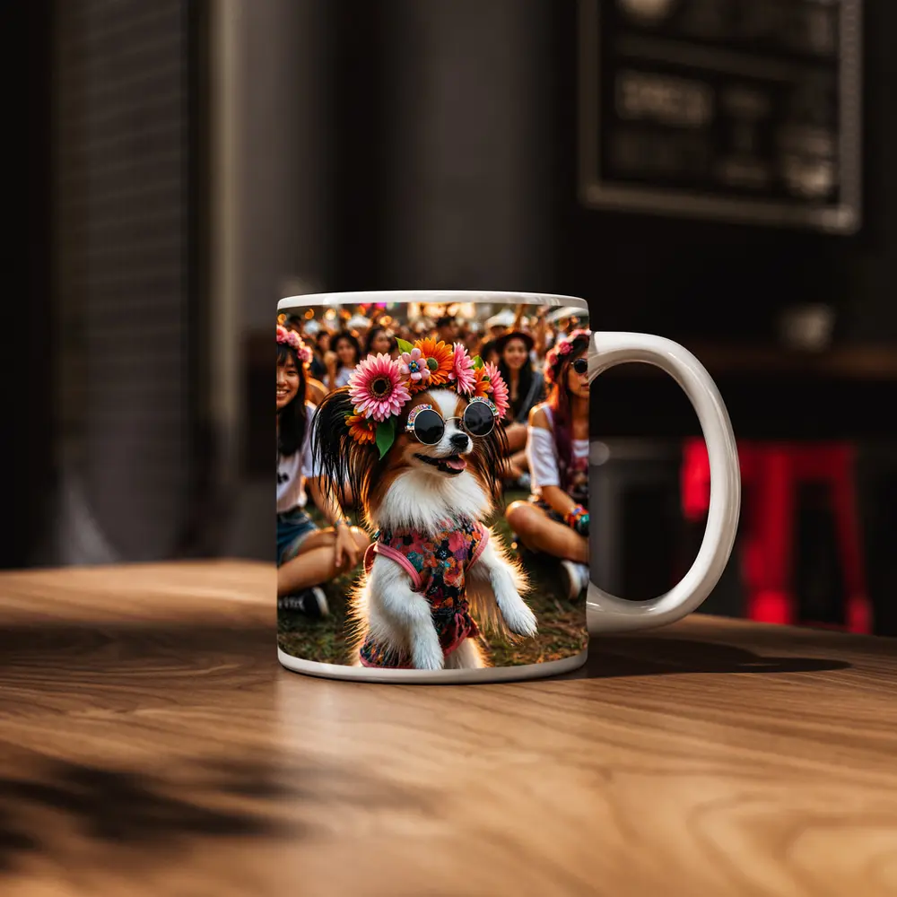 Papillon Dog Flower Crown Music Festival – Mugs