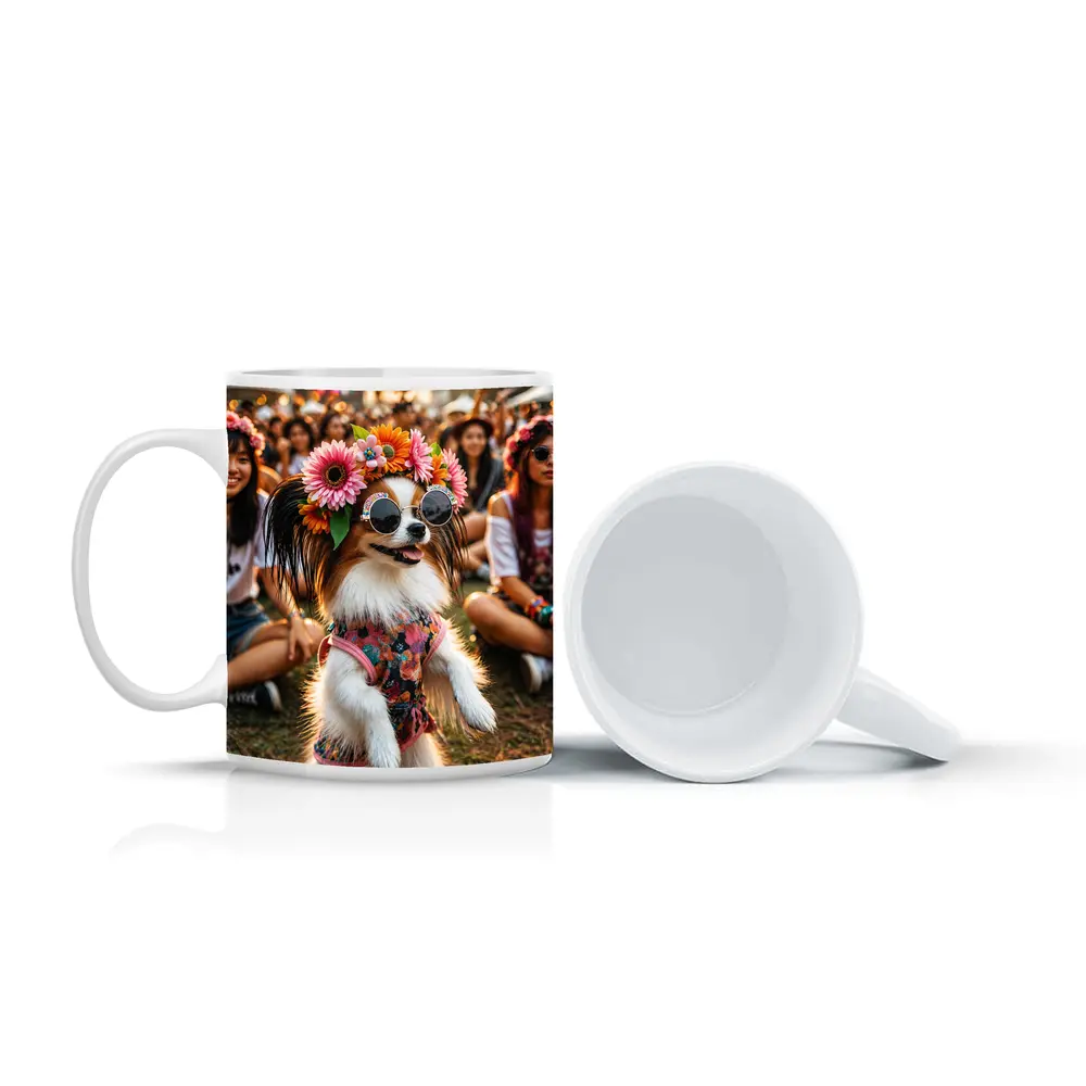 Papillon Dog Flower Crown Music Festival – Mugs