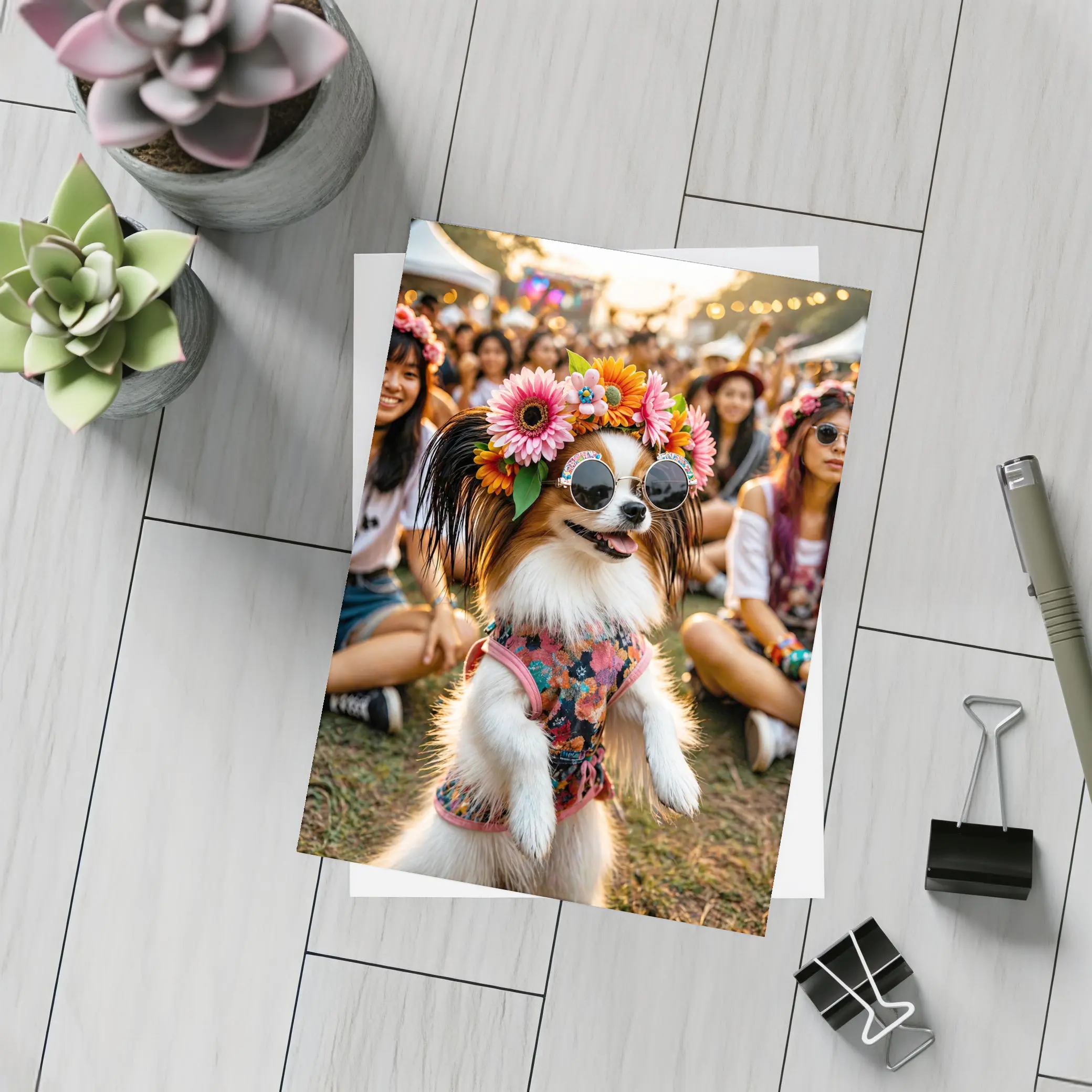 Papillon Dog Flower Crown Music Festival – Postcards