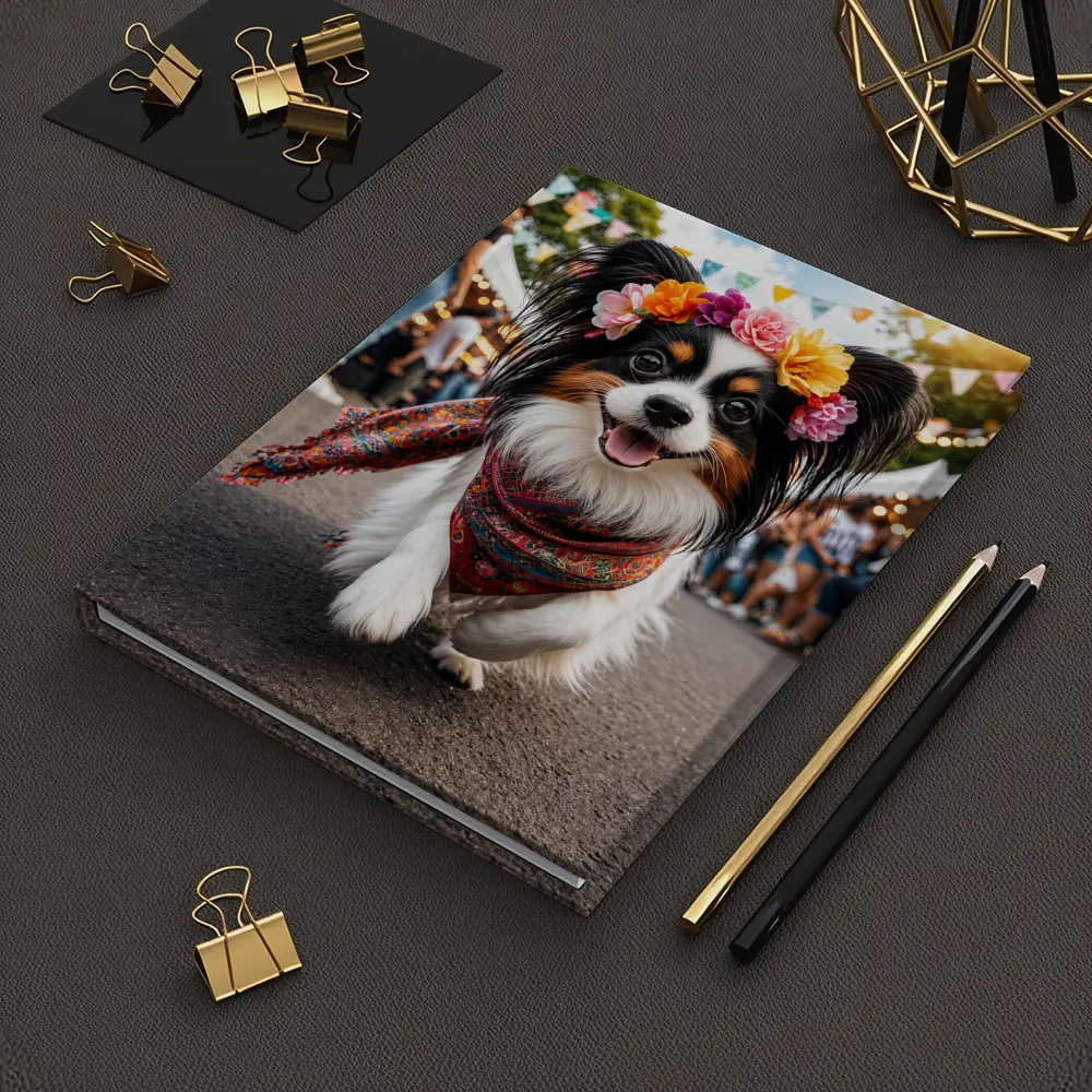 Papillon Dog Running at Colorful Festival – Notebooks