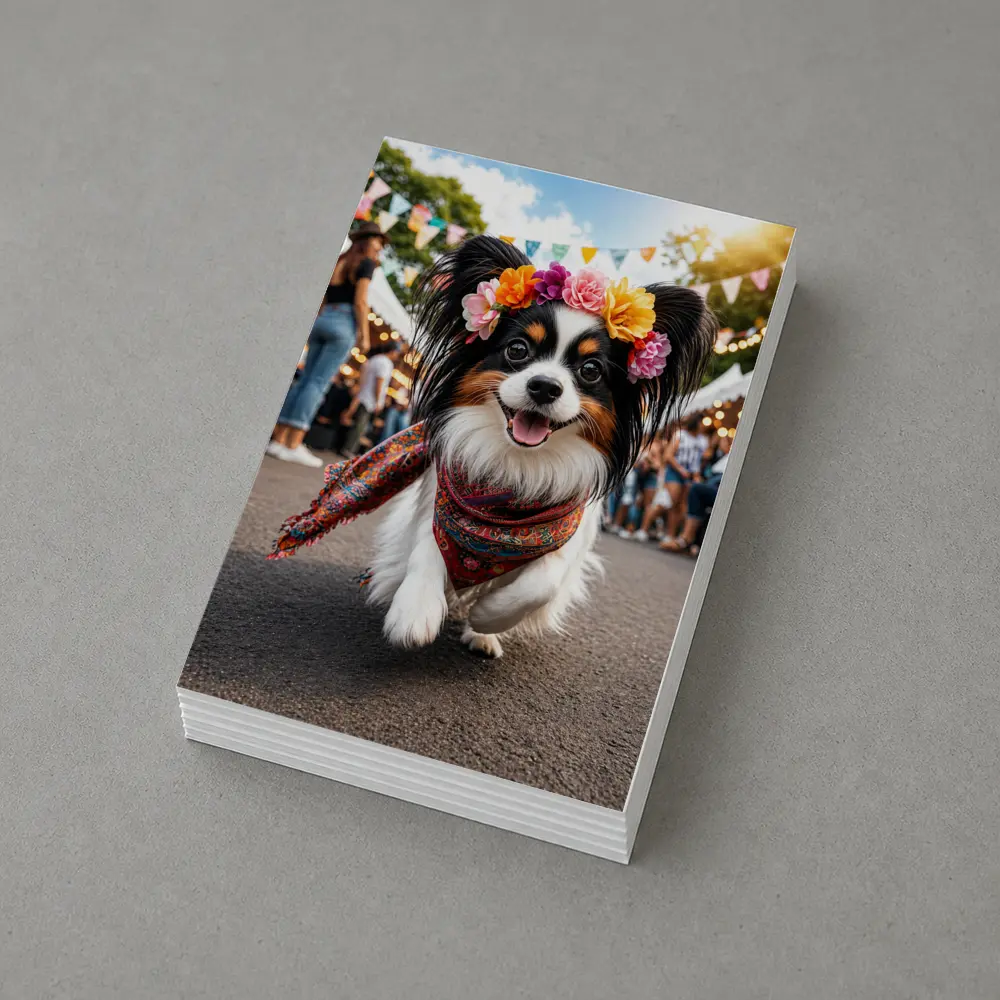 Papillon Dog Running at Colorful Festival – Postcards