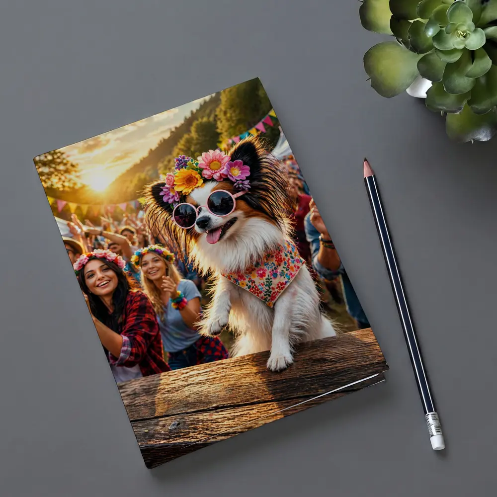 Papillon Dog Sunglasses Flowers Music Festival – Notebooks