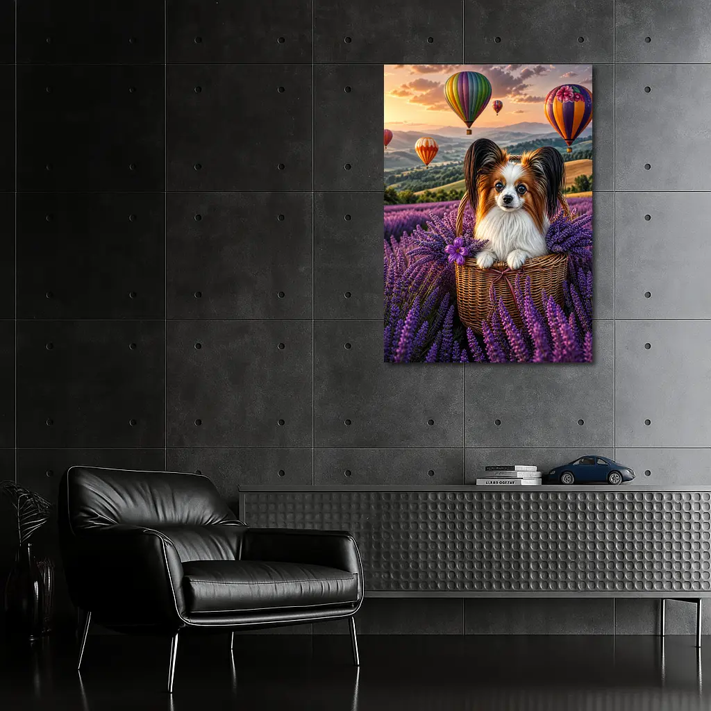 Papillon Dog Lavender Field Hot Air Balloons – Wall Art