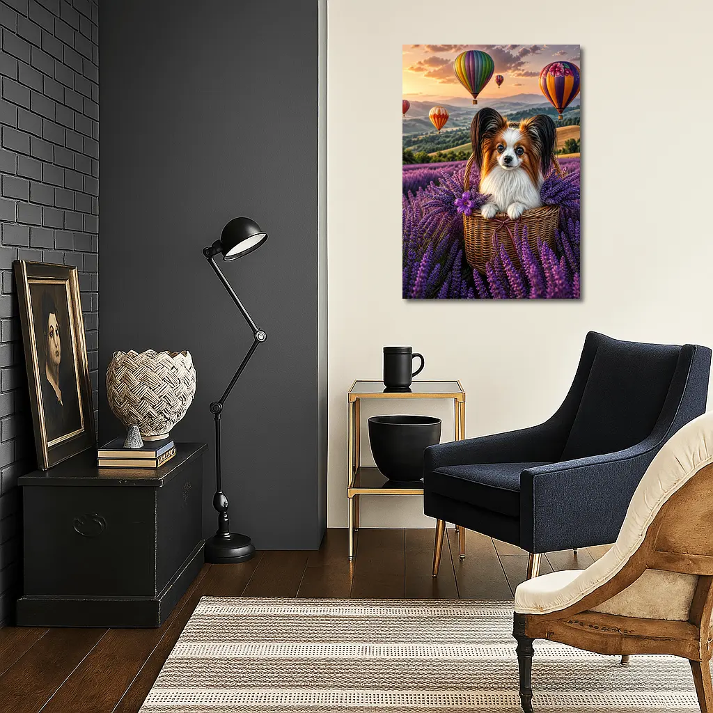 Papillon Dog Lavender Field Hot Air Balloons – Wall Art