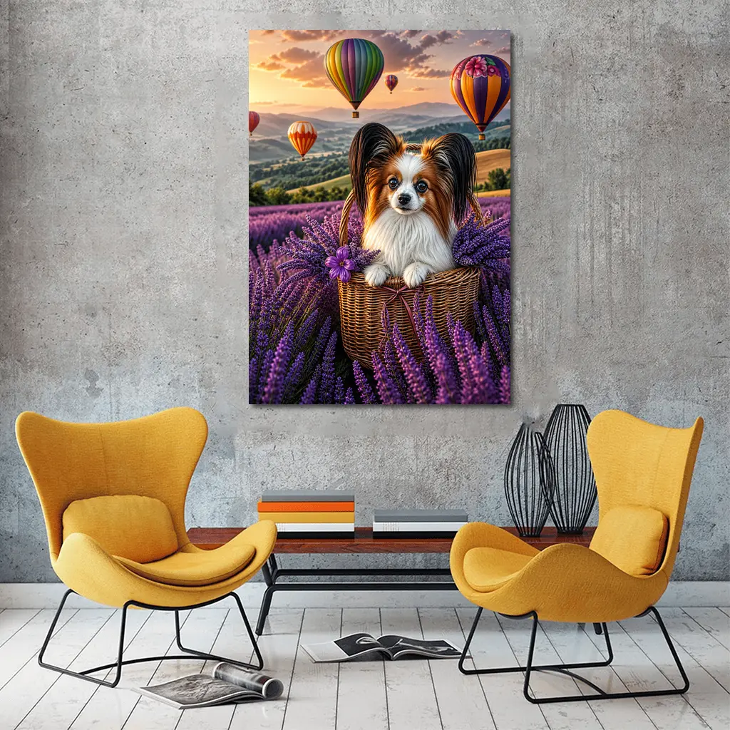 Papillon Dog Lavender Field Hot Air Balloons – Wall Art