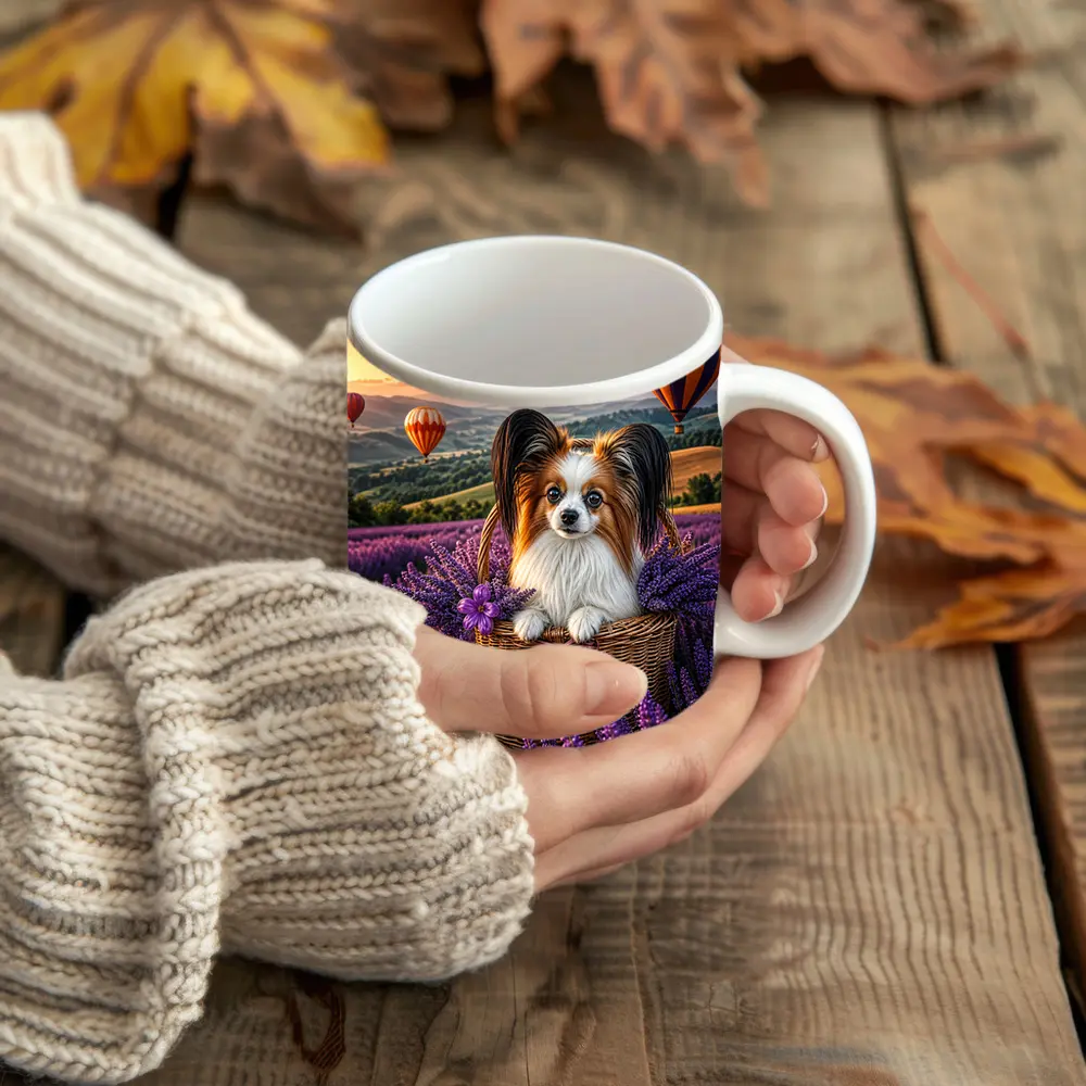 Papillon Dog Lavender Field Hot Air Balloons – Mugs