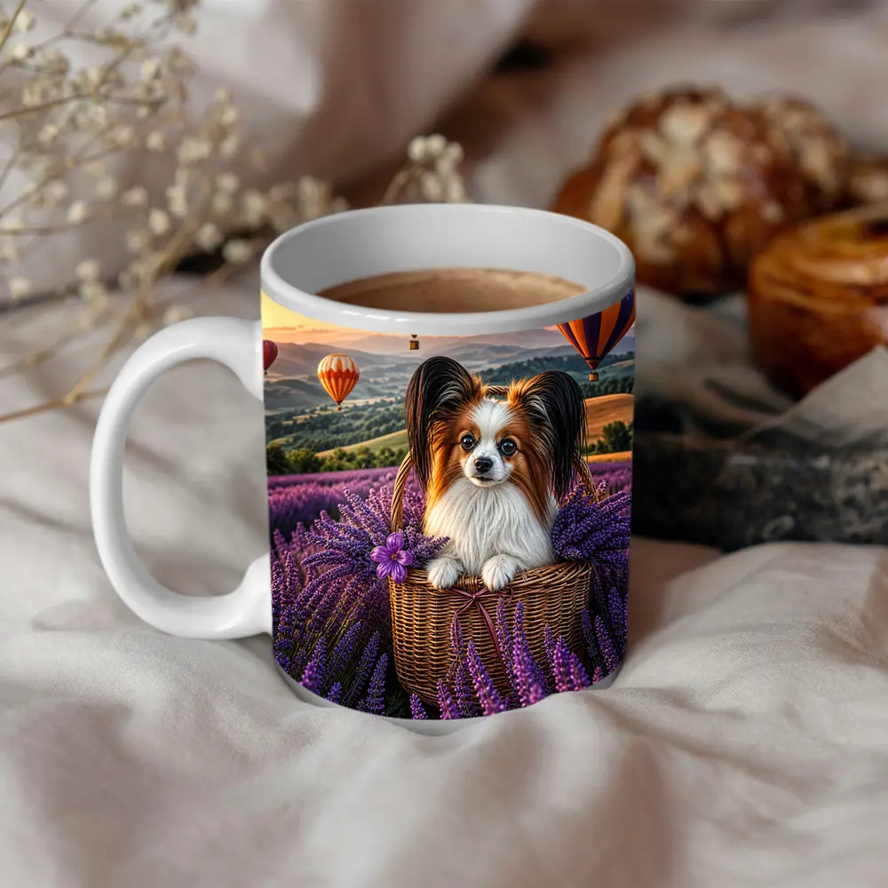 Papillon Dog Lavender Field Hot Air Balloons – Mugs