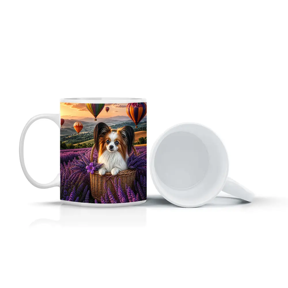 Papillon Dog Lavender Field Hot Air Balloons – Mugs