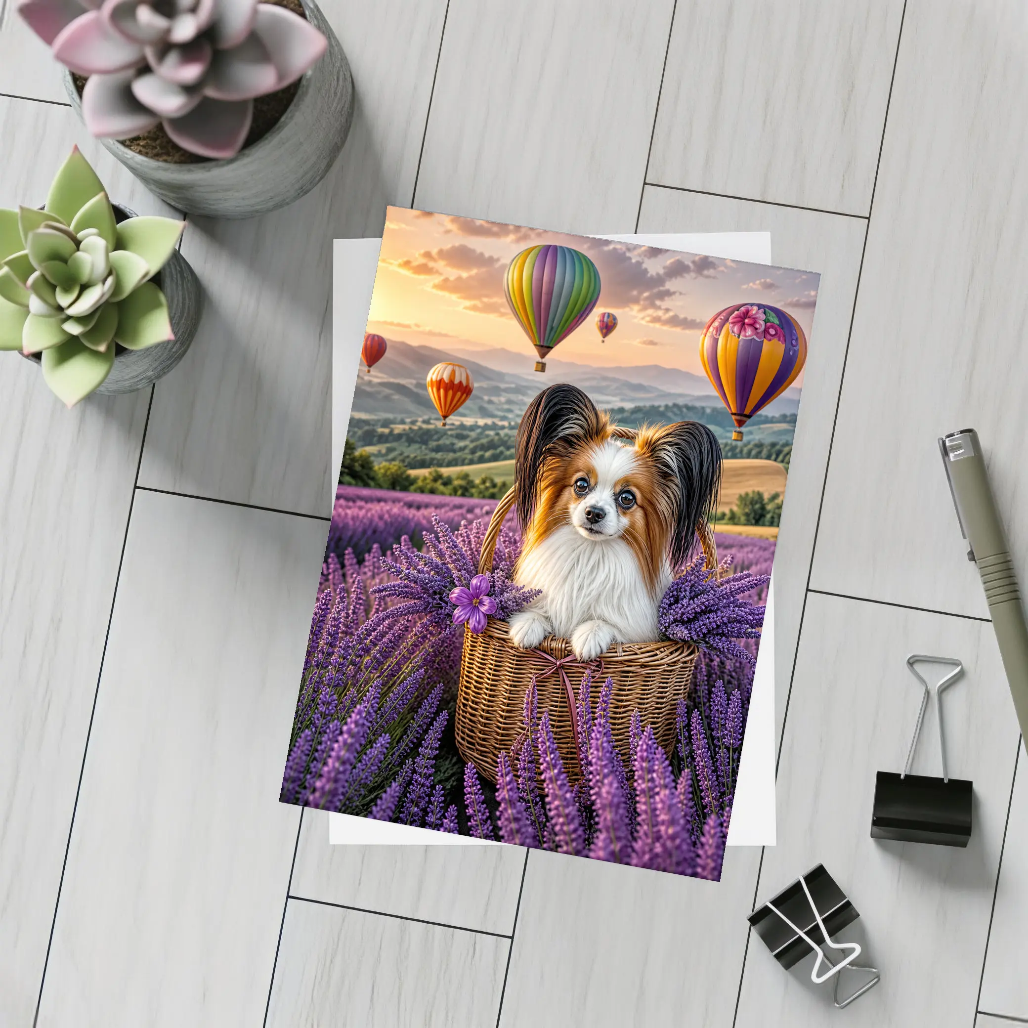 Papillon Dog Lavender Field Hot Air Balloons – Postcards
