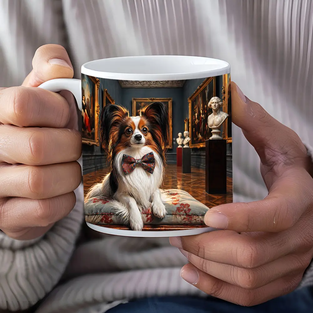 Papillon Dog Wearing Bow Tie Art Gallery – Mugs