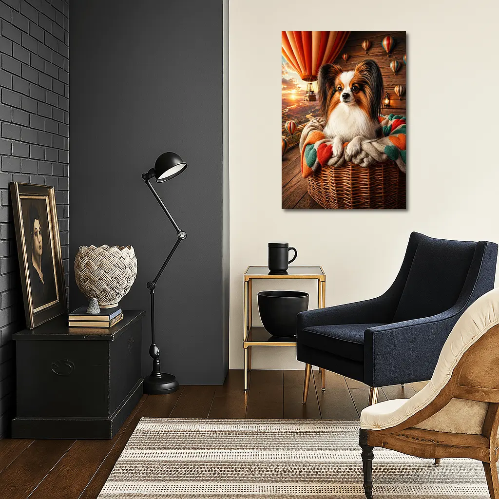 Papillon Dog Hot Air Balloon Sunset – Wall Art