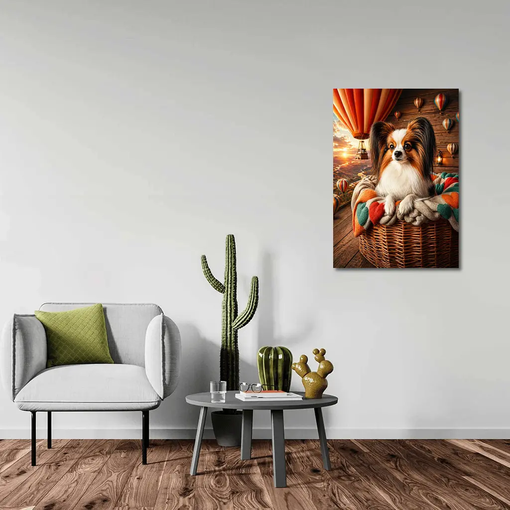 Papillon Dog Hot Air Balloon Sunset – Wall Art