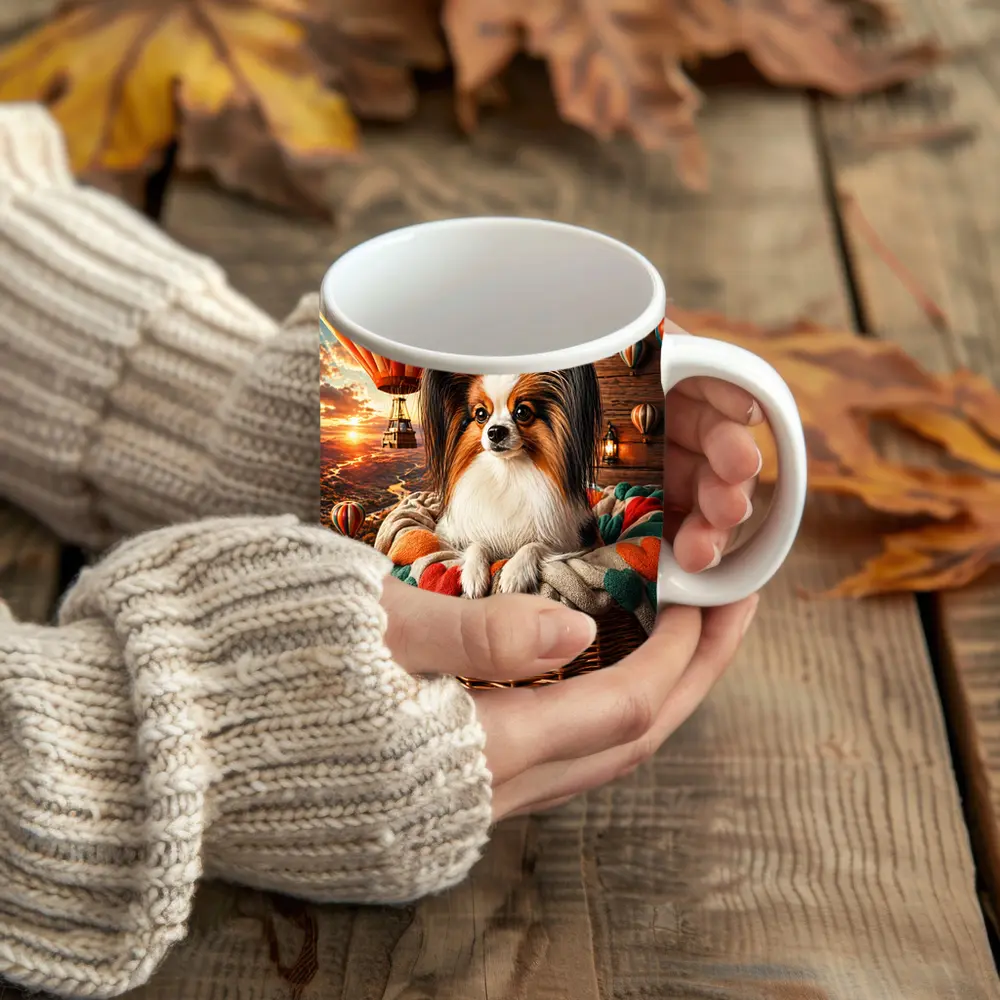 Papillon Dog Hot Air Balloon Sunset – Mugs