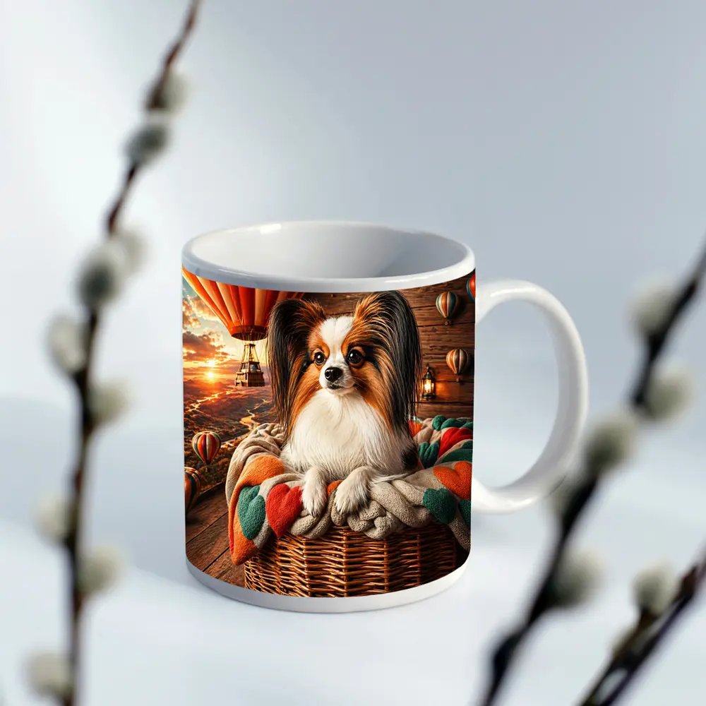 Papillon Dog Hot Air Balloon Sunset – Mugs