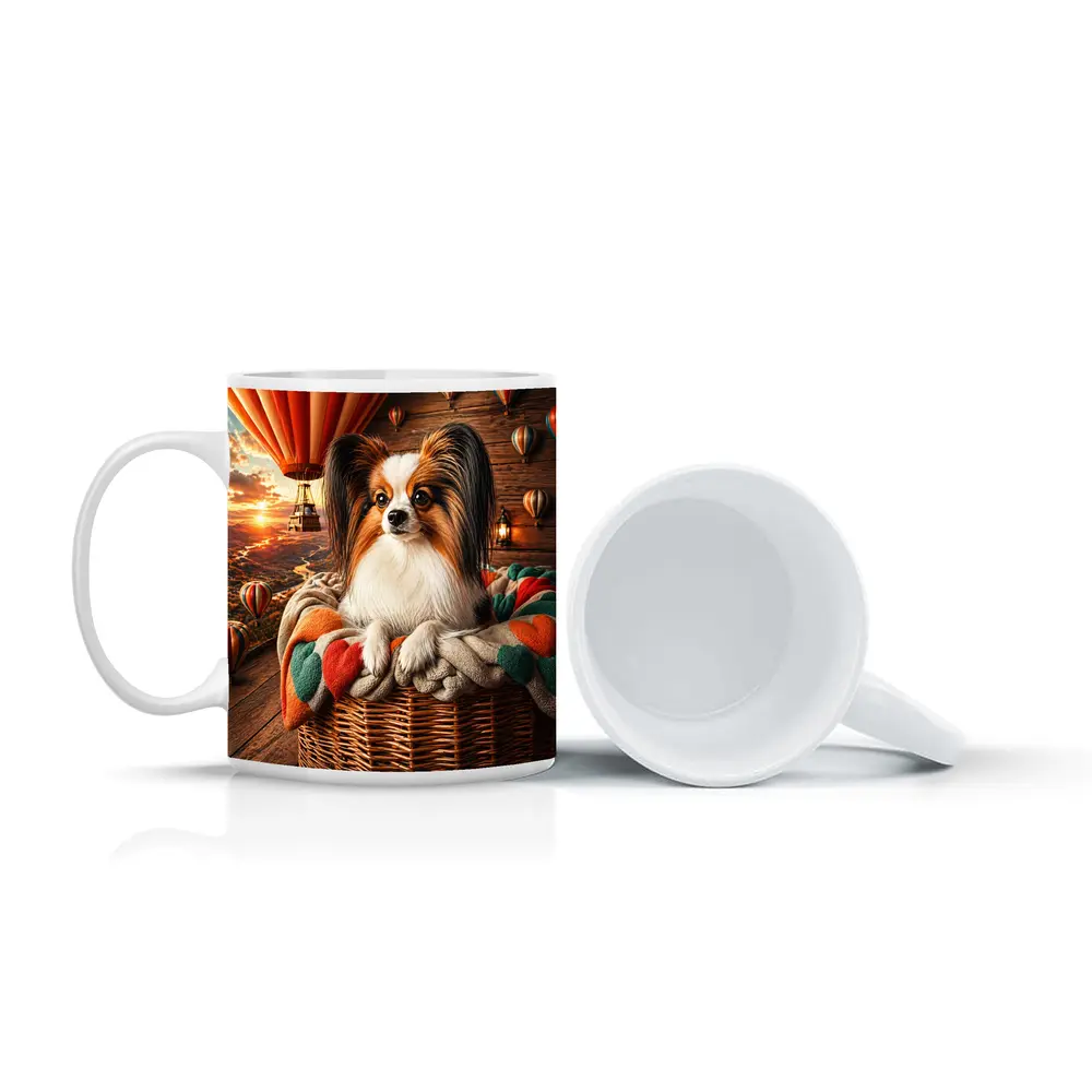 Papillon Dog Hot Air Balloon Sunset – Mugs