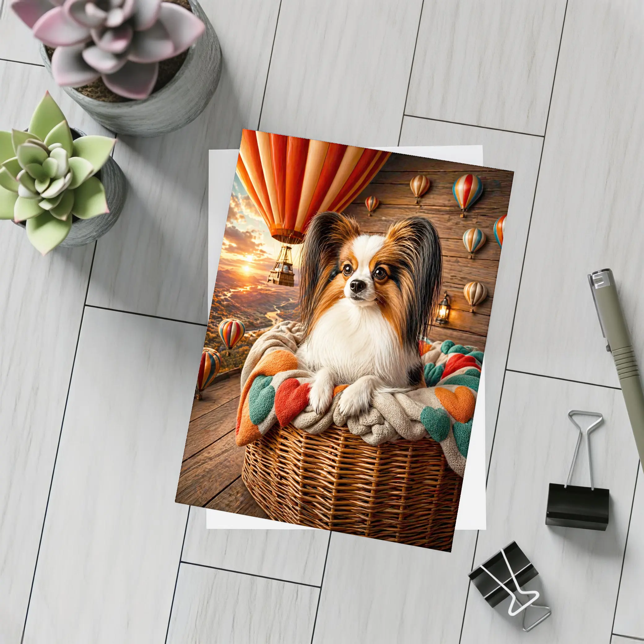 Papillon Dog Hot Air Balloon Sunset – Postcards
