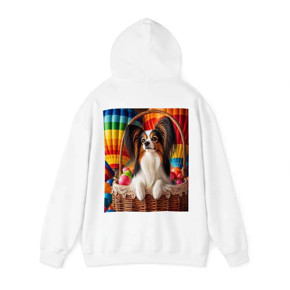 Papillon Dog Sitting in Easter Basket Balloons – Hoodies