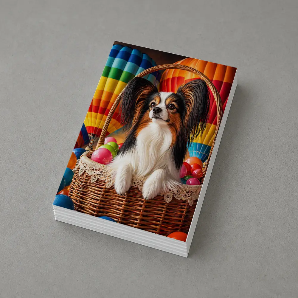 Papillon Dog Sitting in Easter Basket Balloons – Postcards