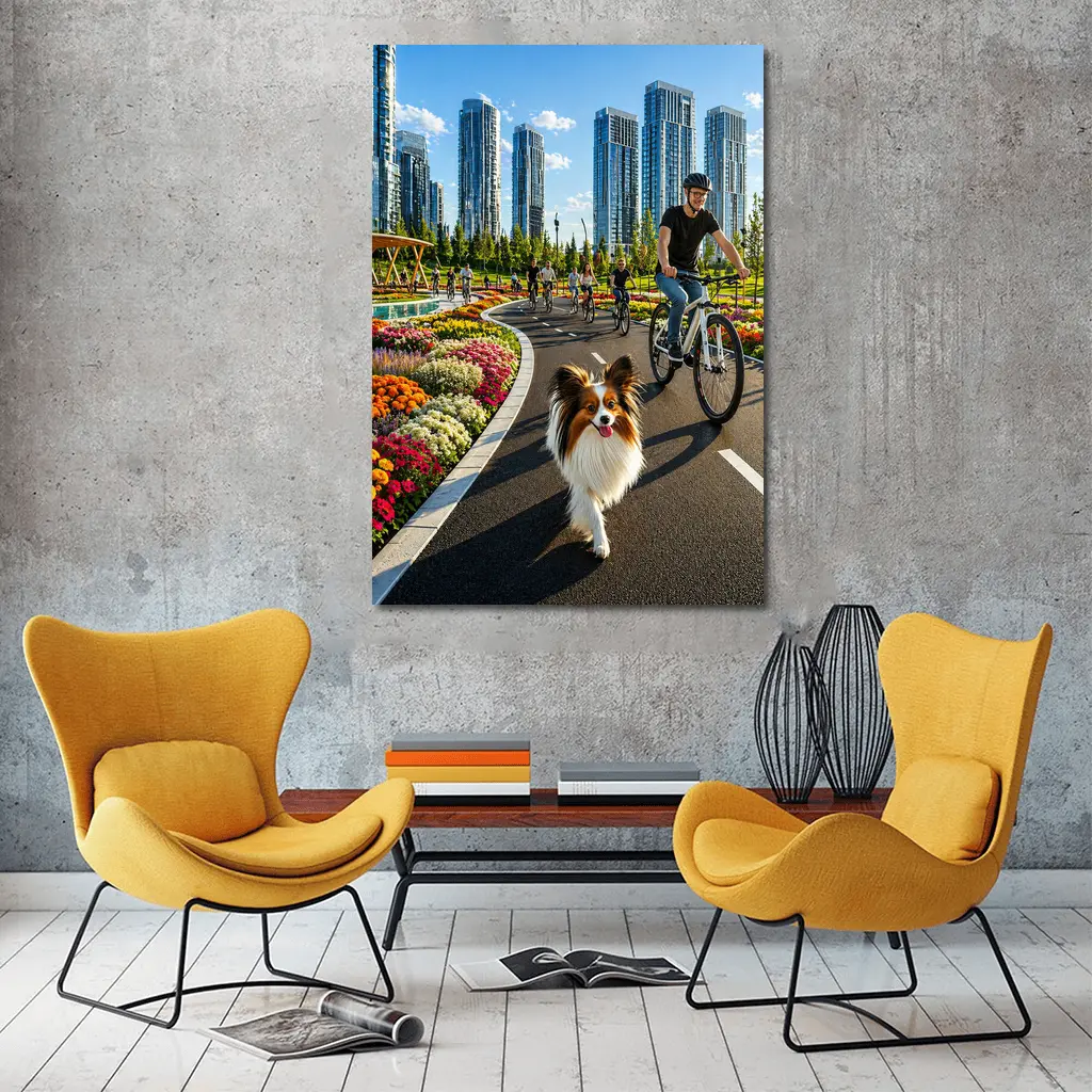 Papillon Dog City Park Bicycle Ride – Wall Art