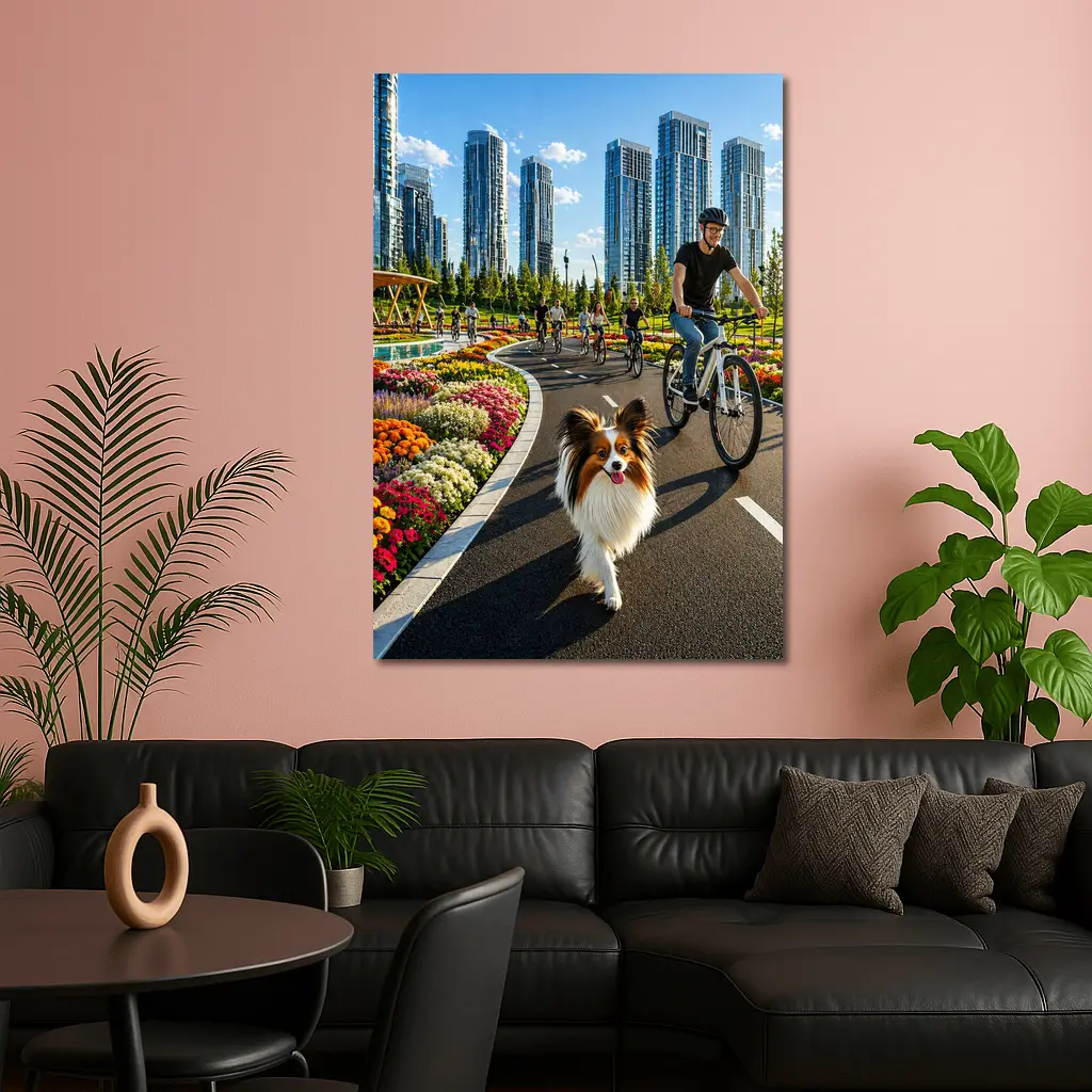 Papillon Dog City Park Bicycle Ride – Wall Art
