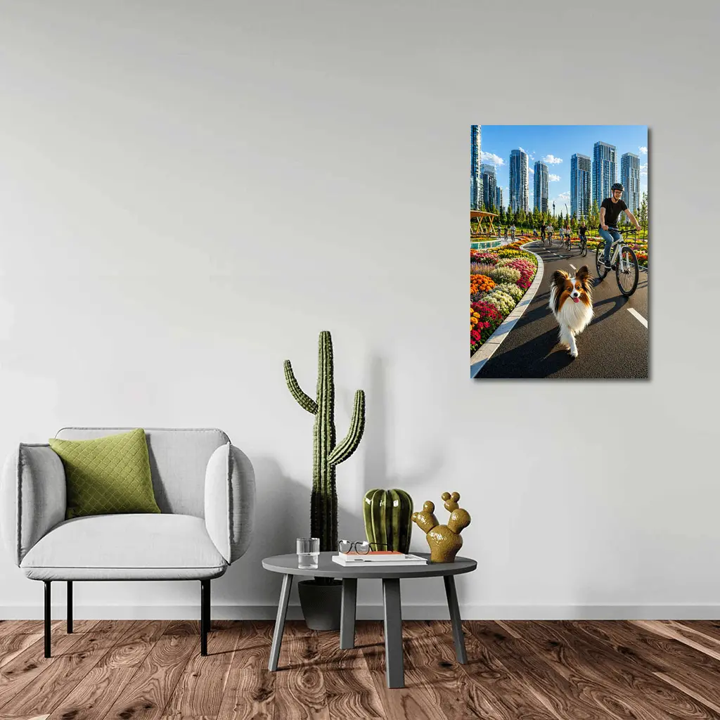 Papillon Dog City Park Bicycle Ride – Wall Art